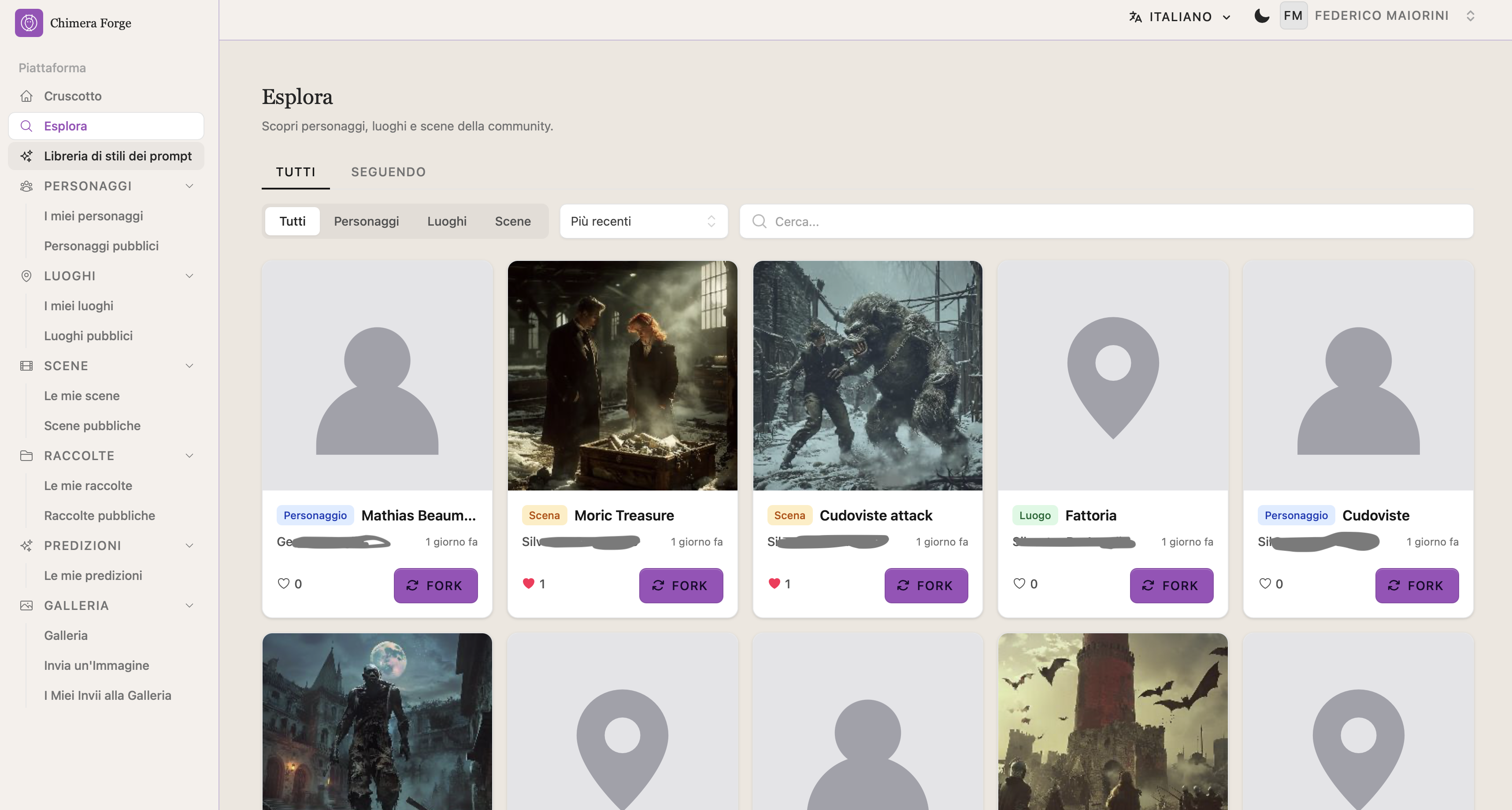 Placeholder: screenshot della libreria di personaggi o della schermata principale